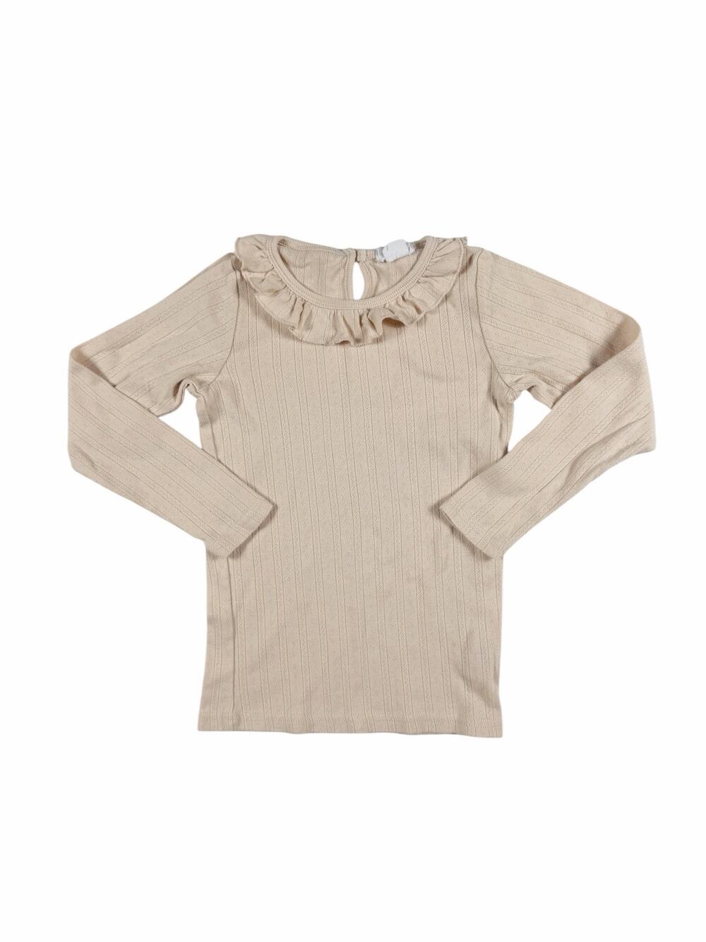 Jamie Kay Pointelle Ruffle Collar Long Sleeve Top Oatmeal Cream Size 6